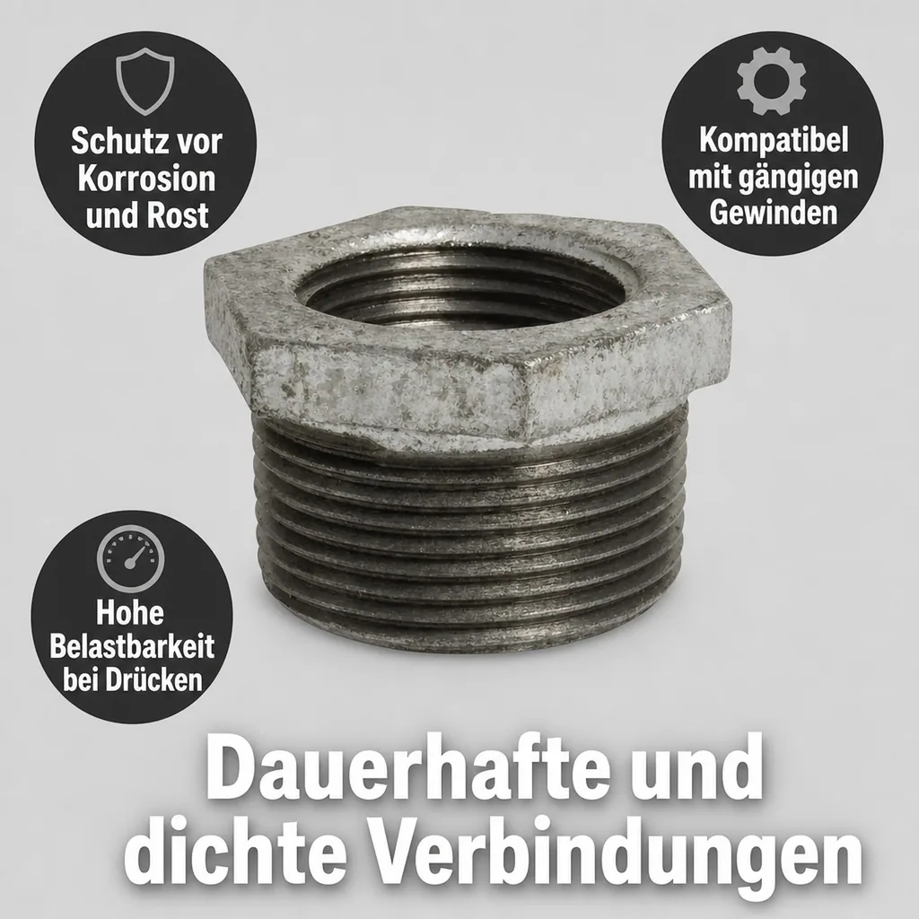 Tempergussfitting, Gewindefitting Temperguss, Reduzierstück 1 1/2" AG x 1 1/4" IG