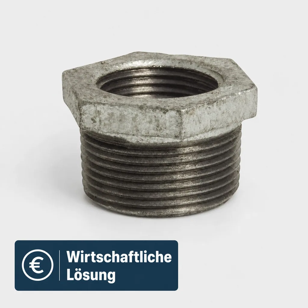Tempergussfitting, Gewindefitting Temperguss, Reduzierstück 1 1/2" AG x 1 1/4" IG