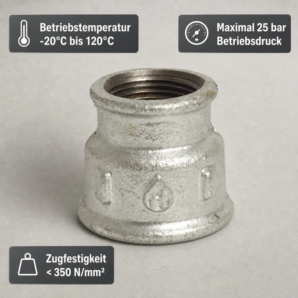 Gewindefitting Temperguss Reduziermuffe 1 1/4" IG x 1" IG