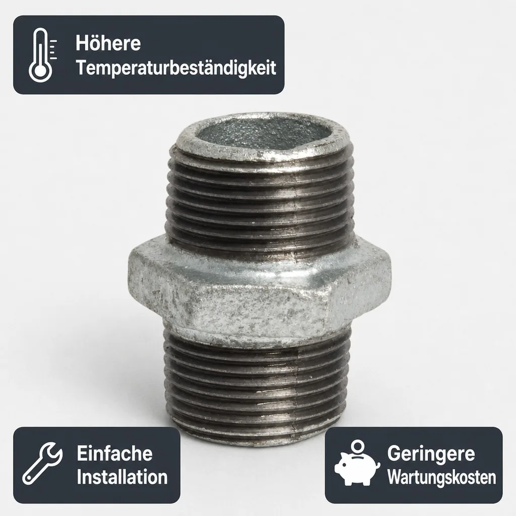 Doppelnippel 3/4 Zoll, Temperguss, verzinkt