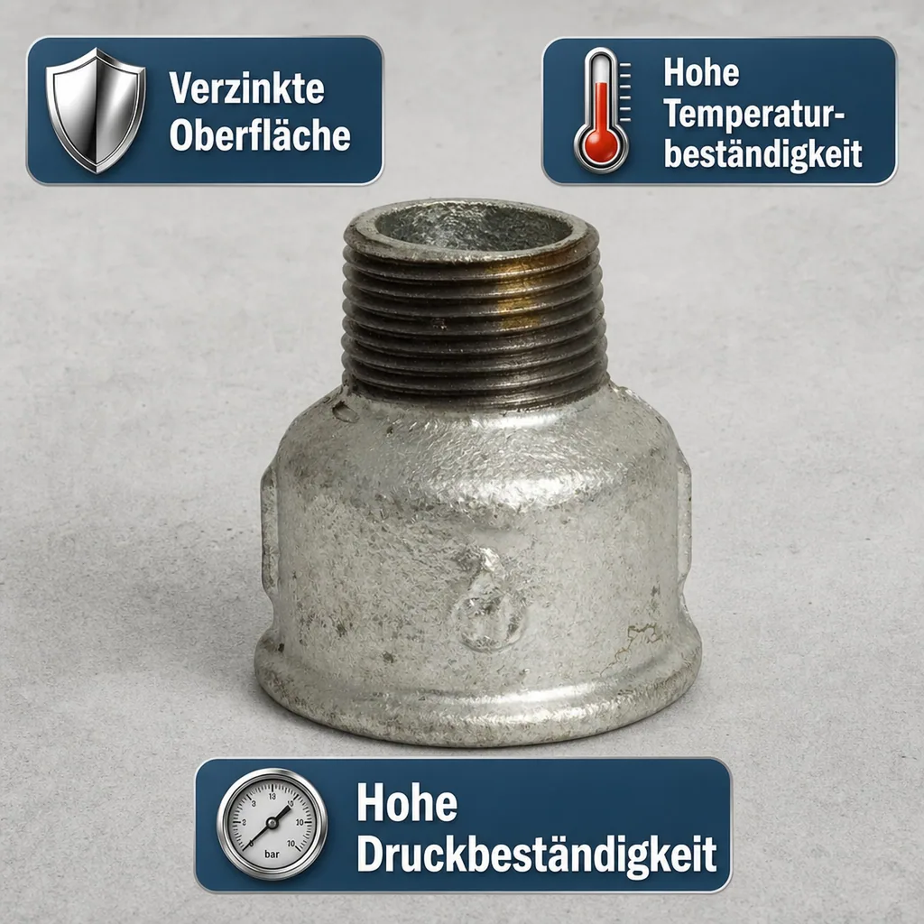 Gewindefitting Temperguss Reduziermuffe 1 1/2" IG x 1 1/4" AG