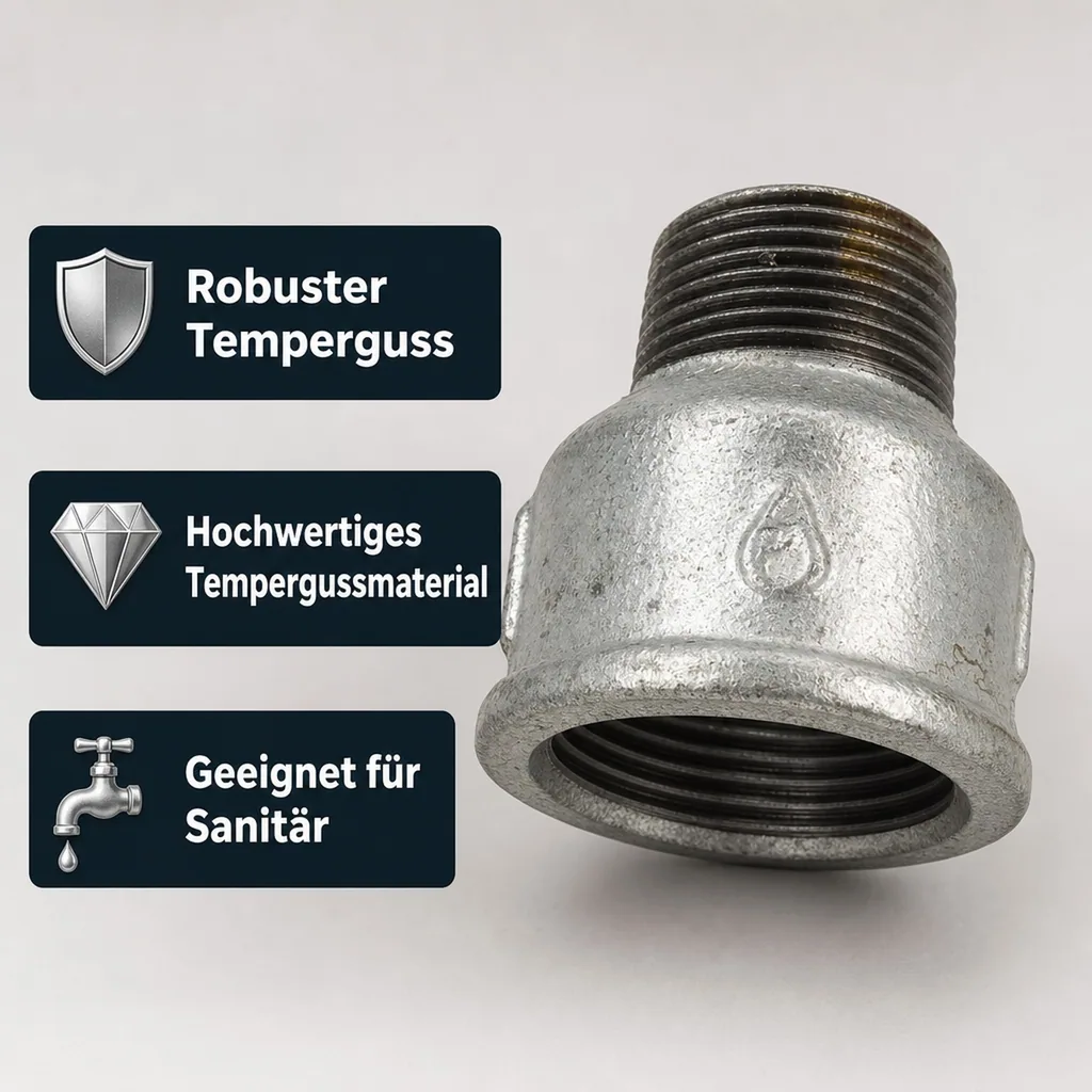 Gewindefitting Temperguss Reduziermuffe 1 1/2" IG x 1 1/4" AG
