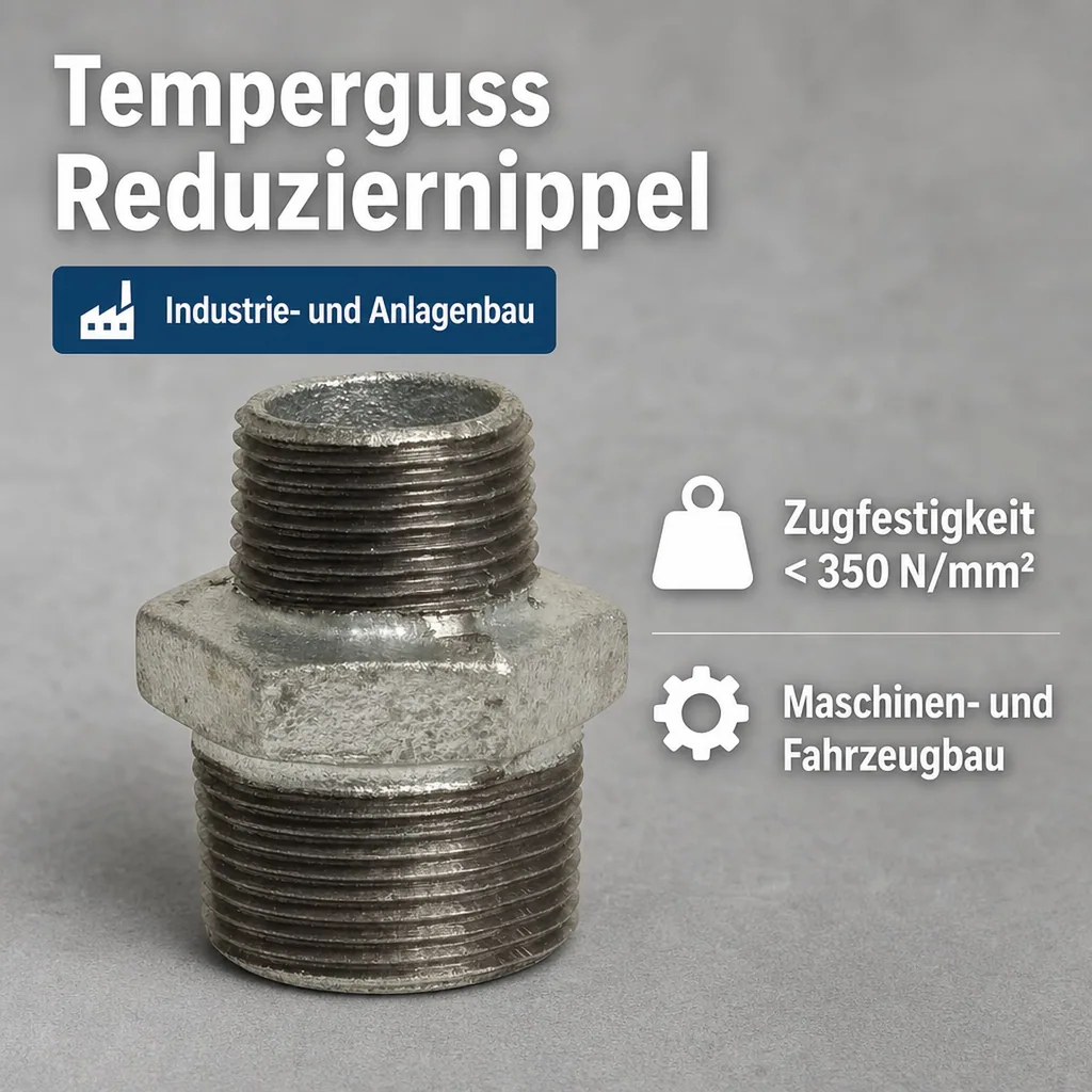 Gewindefitting Temperguss Reduziernippel 1 1/2" AG x 1 1/4" AG