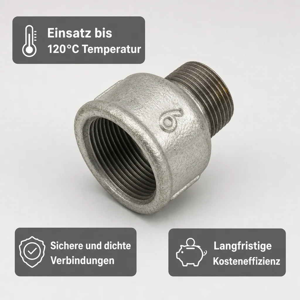 Reduziermuffe Temperguss, Gewindefitting, 1" IG x 3/4" AG