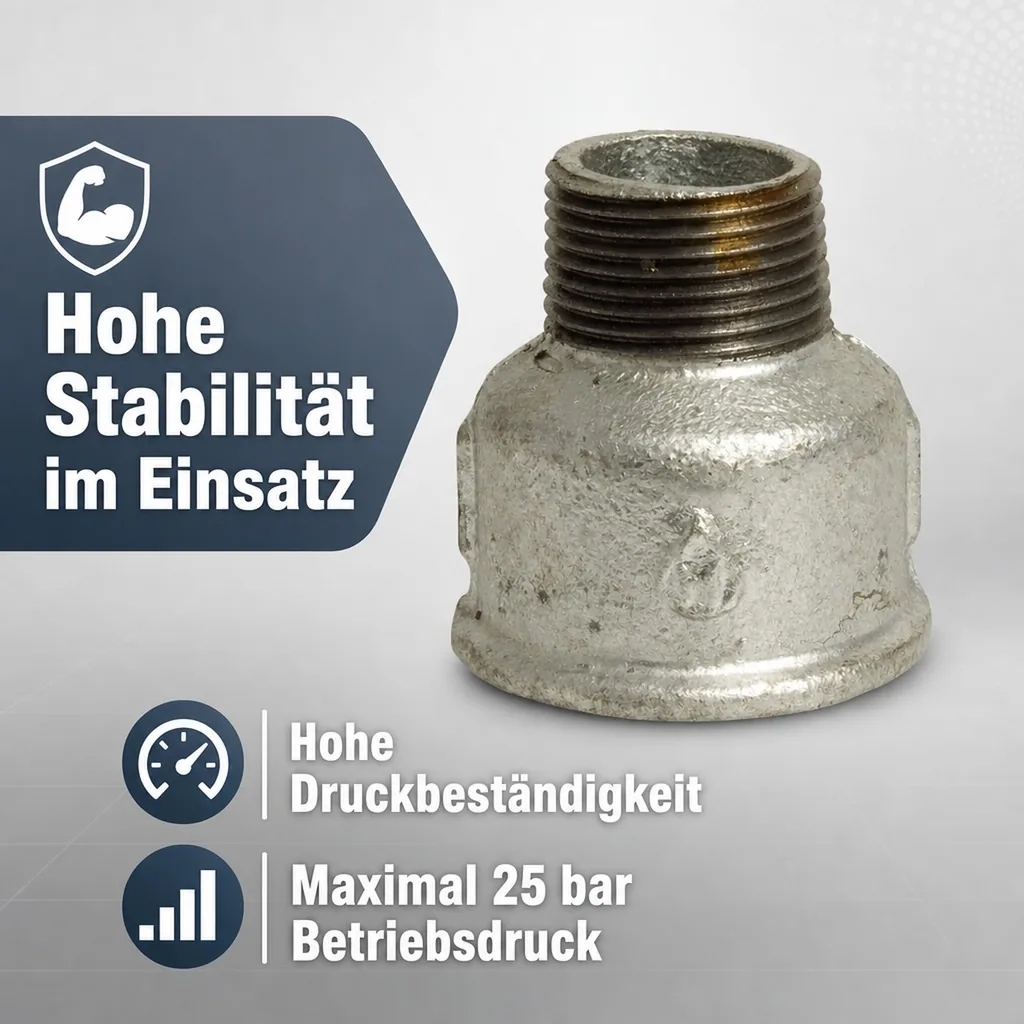 Reduziermuffe Temperguss, Gewindefitting, 1" IG x 3/4" AG
