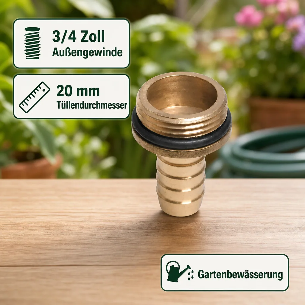 Messing Schlauchtülle mit O-Ring 3/4" AG 20 mm