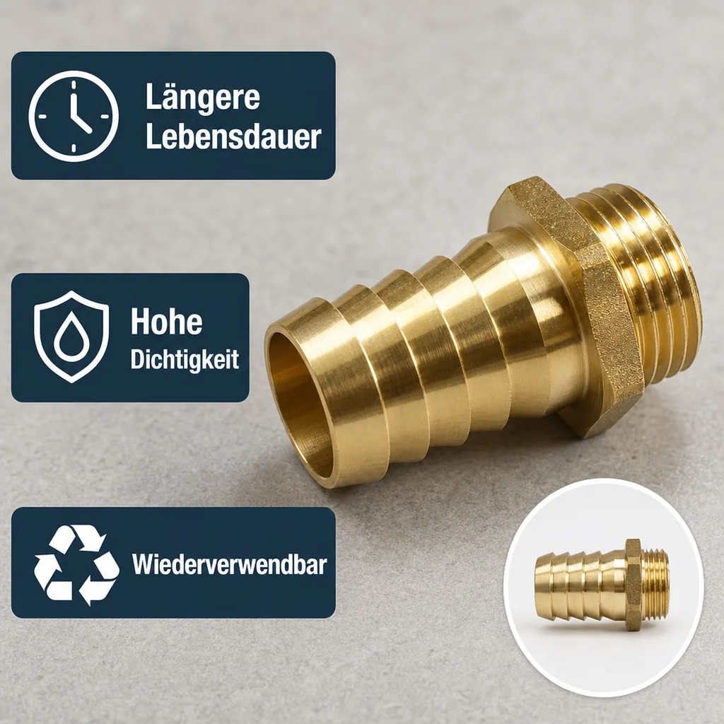Schlauchstutzen Messing, 1 Zoll, 32mm Schlauchtülle, Außengewinde