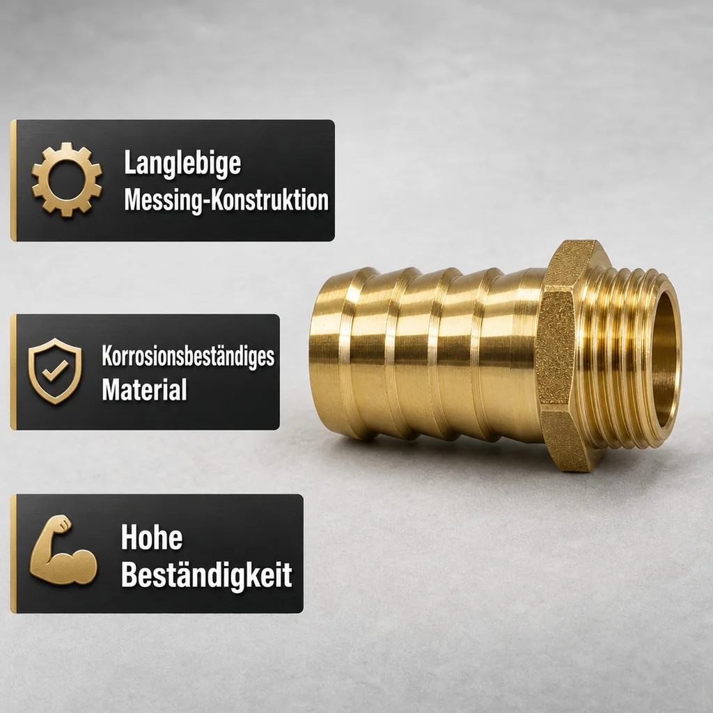 Schlauchstutzen Messing, 1 Zoll, 32mm Schlauchtülle, Außengewinde