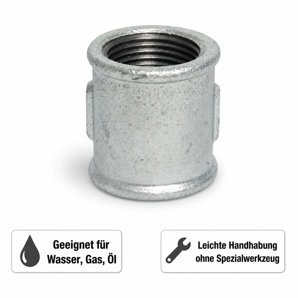 Temperguss Muffe 2 Zoll, Gewindemuffe, Tempergussfitting