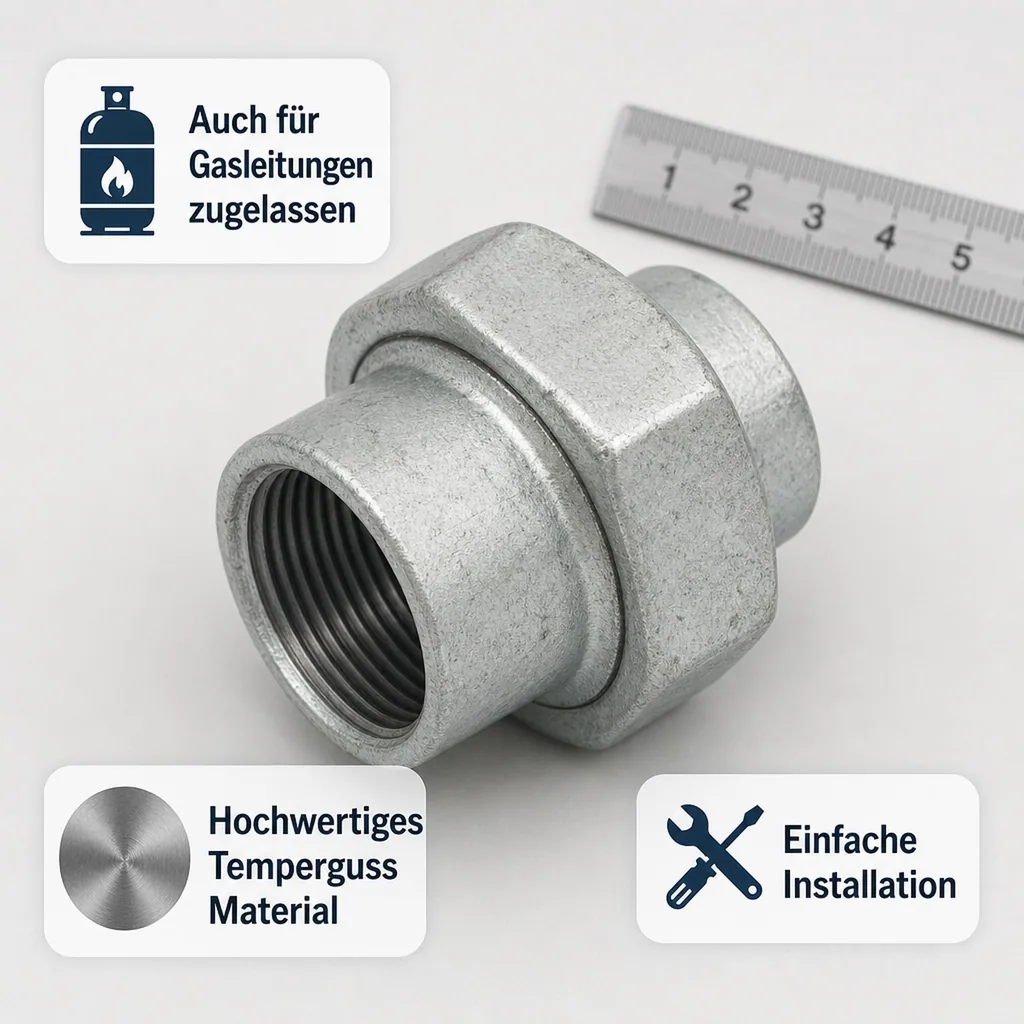 Gewindefitting Temperguss Verschraubung Flach 2 Zoll IG x 2 Zoll IG