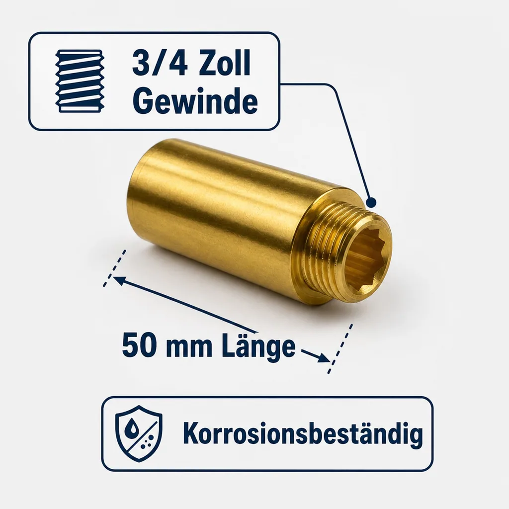 Messingfitting, Hahnverlängerung 3/4 Zoll, Gewindefitting