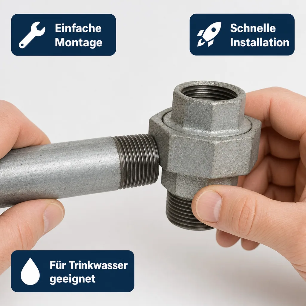 Gewindefitting Temperguss, konische Verschraubung 1 1/4 Zoll