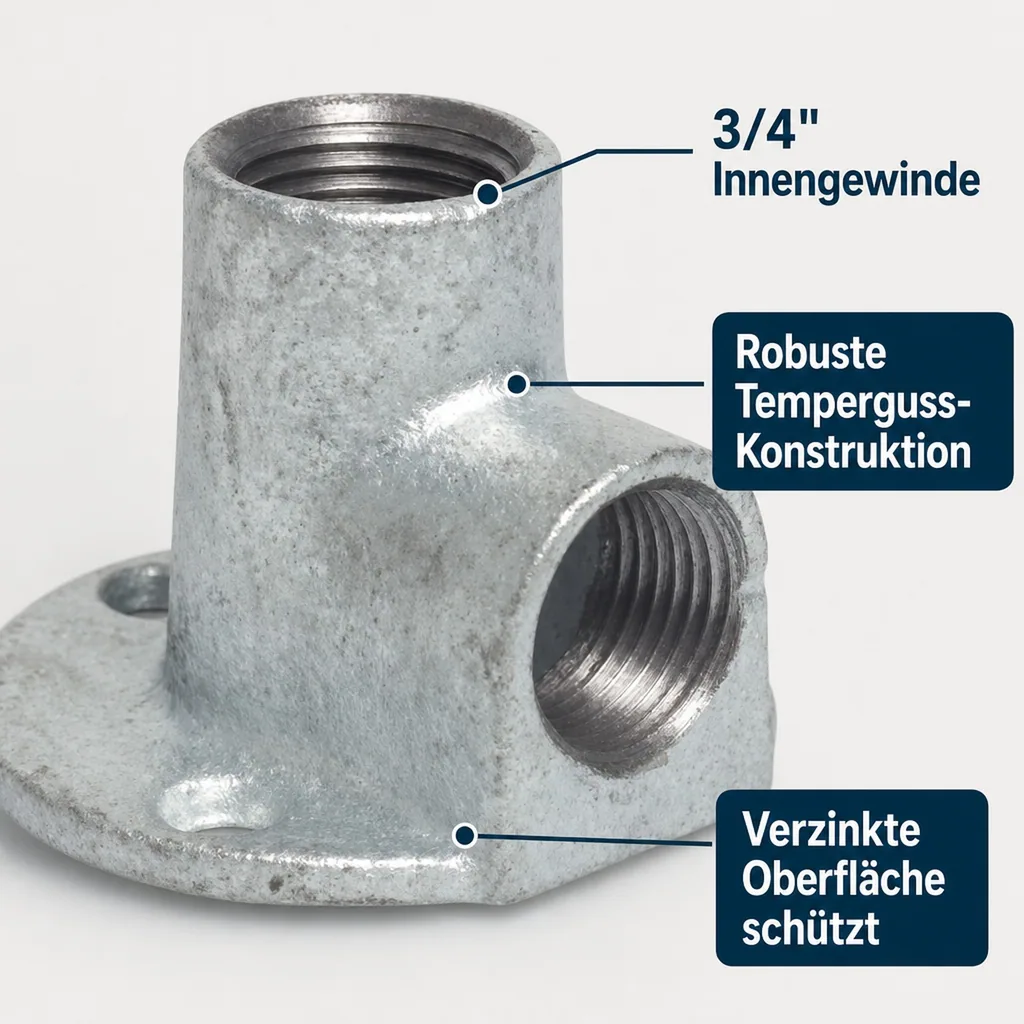 Gewindefitting Temperguss, Wandscheibe 90° 3/4" IG x 3/4" IG