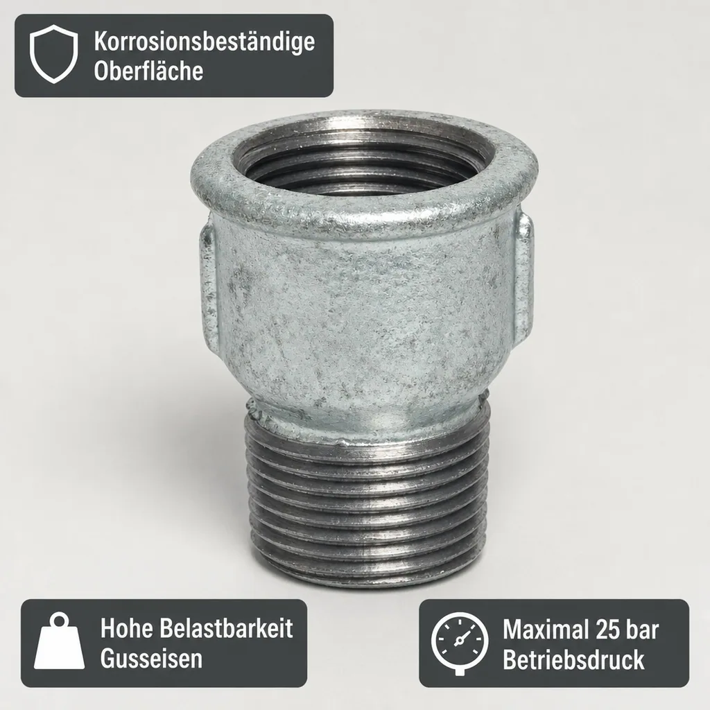 Gewindefitting Temperguss, Muffennippel 2 Zoll
