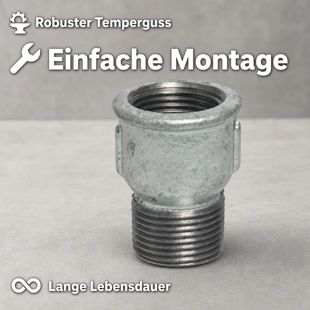 Muffennippel Temperguss, Gewindefitting, 1" IG x 1" AG