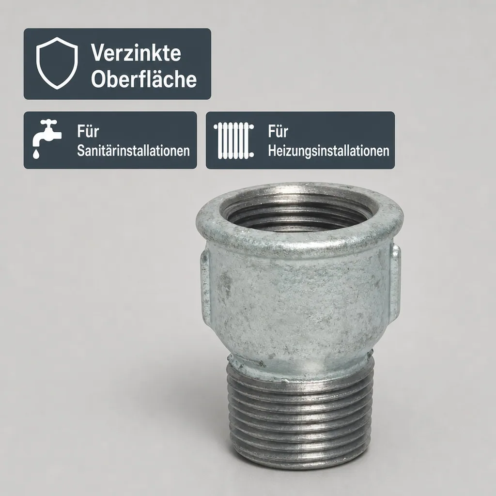 Muffennippel Temperguss, Gewindefitting, 1" IG x 1" AG