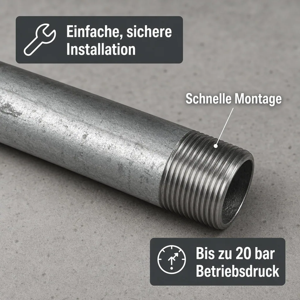Rohrnippel verzinkt, Gewindefitting, 1/4 Zoll AG x 1/4 Zoll AG, 80mm