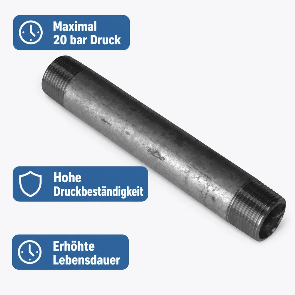 Rohrnippel verzinkt, Gewindefitting, 1 1/2" AG x 1 1/2" AG, 60mm