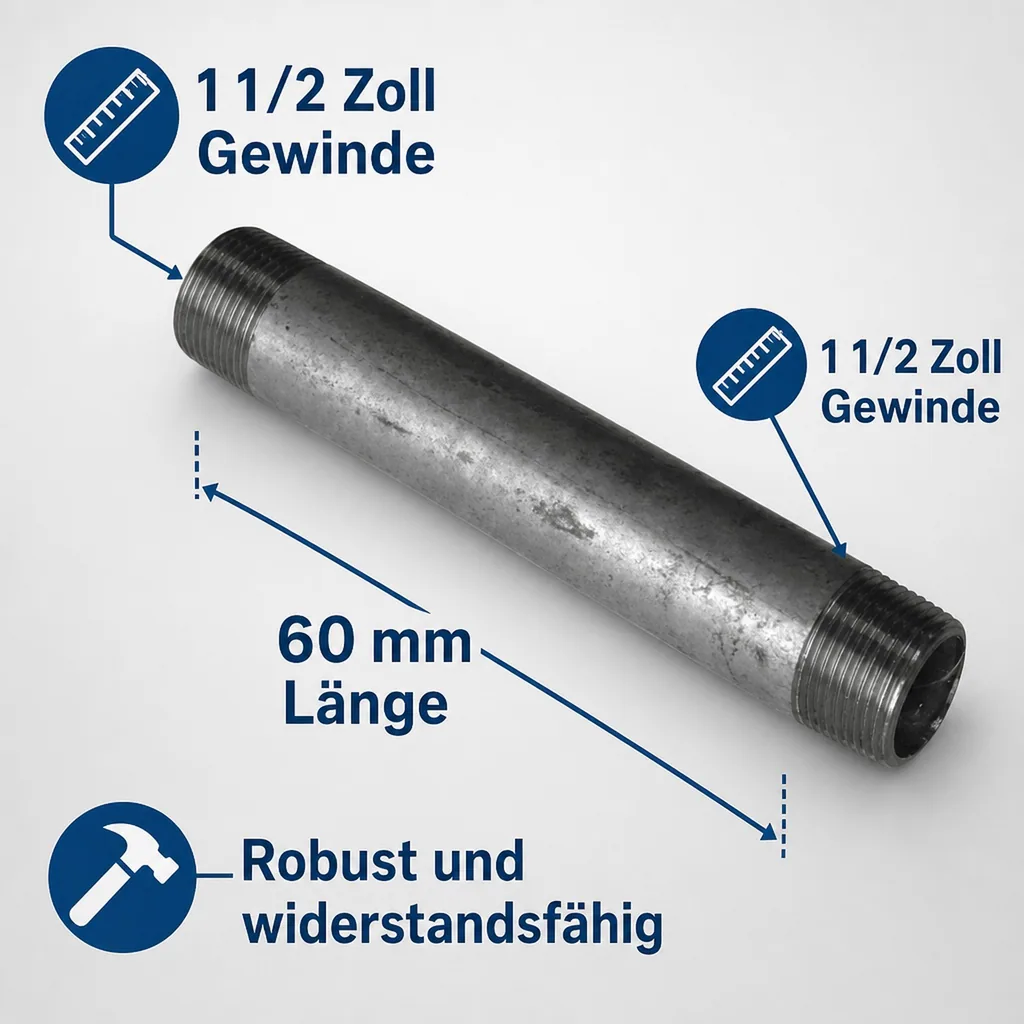 Rohrnippel verzinkt, Gewindefitting, 1 1/2" AG x 1 1/2" AG, 60mm