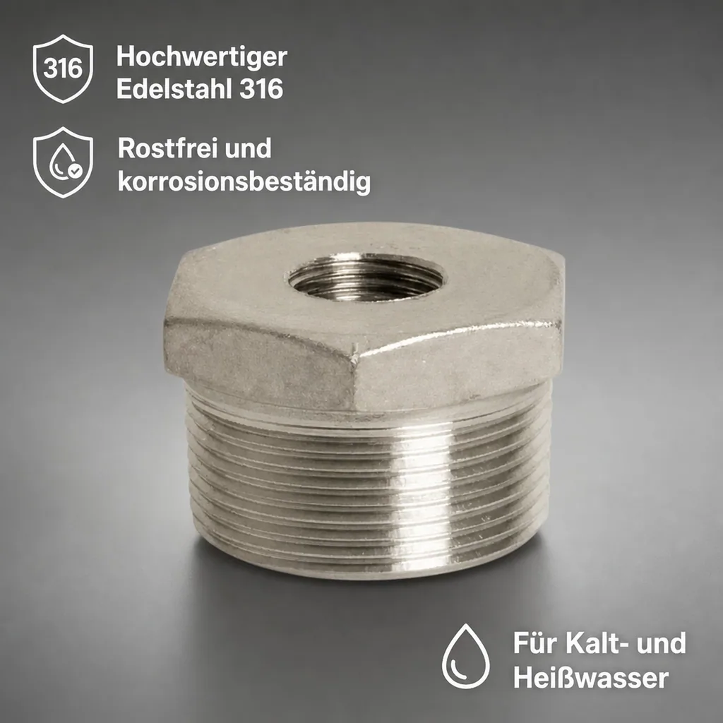 Gewindefitting Edelstahl Reduzierstück 1/2" AG x 3/8" IG