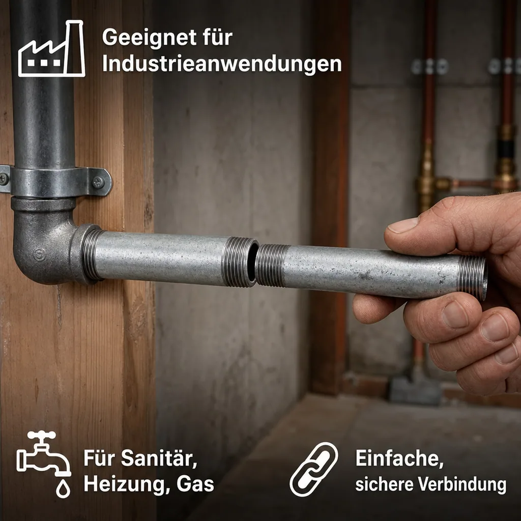 Rohrnippel verzinkt, Gewindefitting Stahl, 1/2 Zoll AG x AG 250 mm