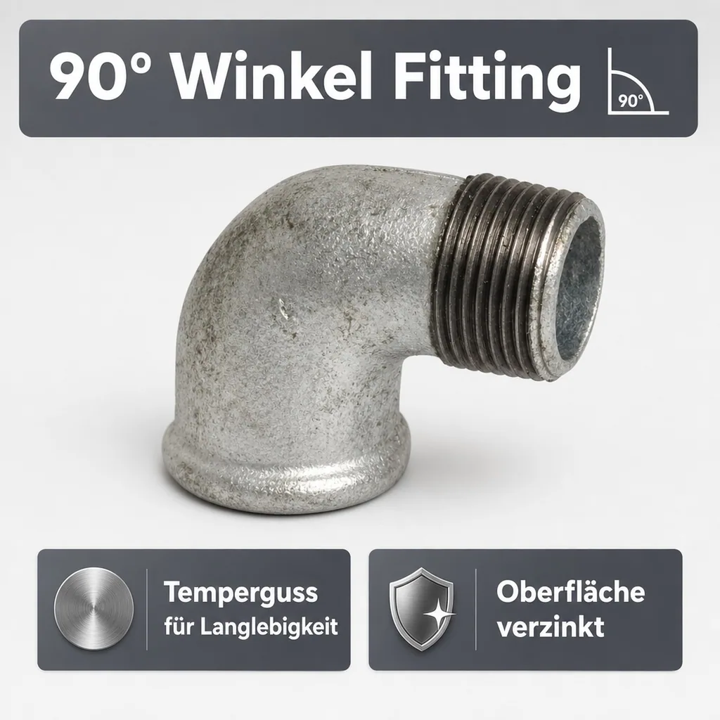 Gewindefitting Temperguss Winkel 90° 1/2" IG x 1/2" AG