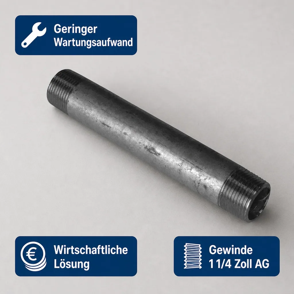 Rohrnippel verzinkt, Gewindefitting 1 1/4" AG x 1 1/4" AG, 400 mm, Stahlrohrnippel