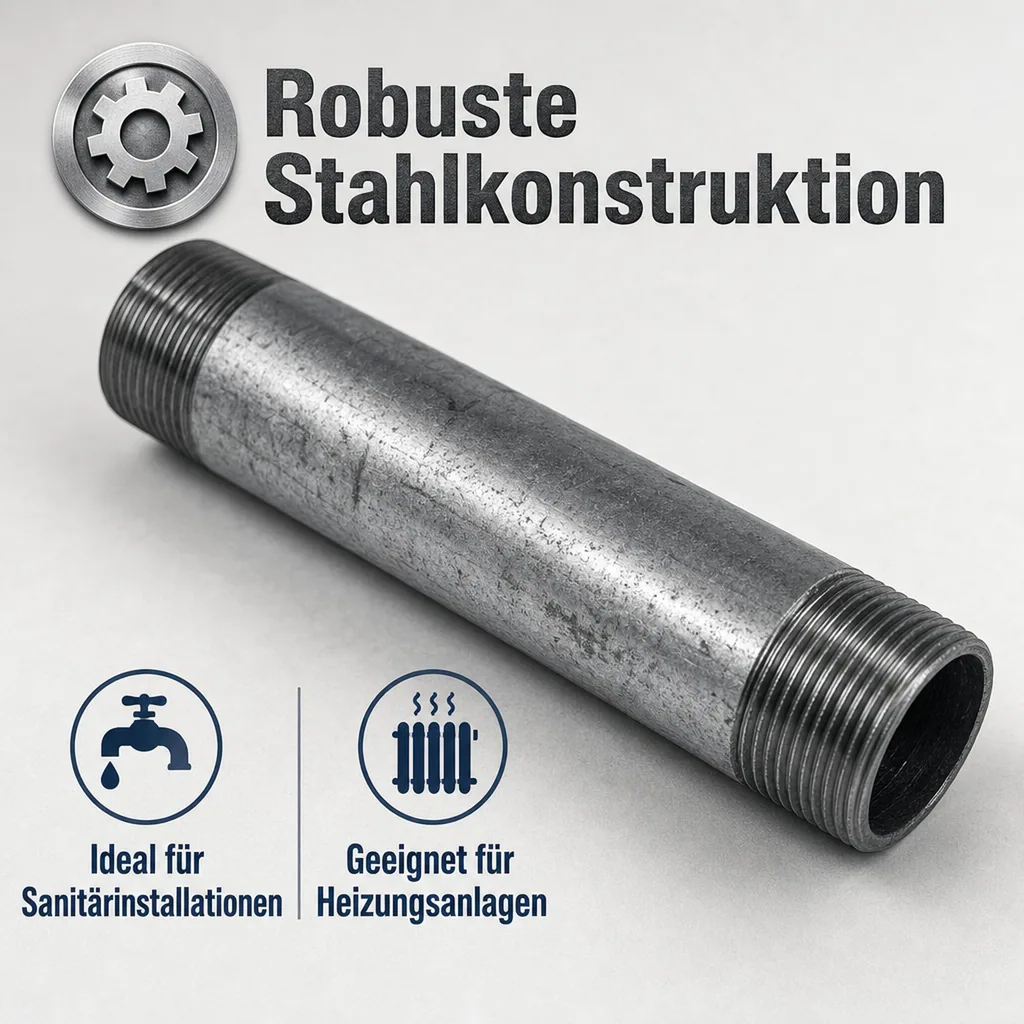 Rohrnippel verzinkt, Gewindefitting 1 1/4" AG x 1 1/4" AG, 400 mm, Stahlrohrnippel