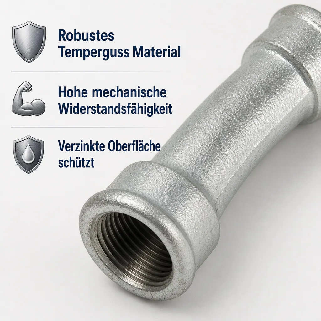 Gewindefitting Temperguss Bogen 90° 3/8" IG x 3/8" IG
