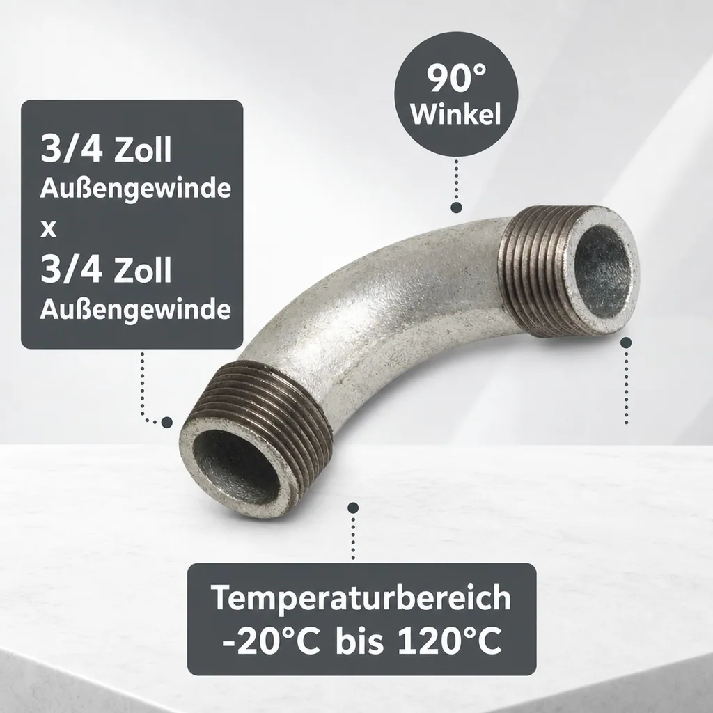 Gewindefitting Temperguss Bogen 90° 3/4" AG x 3/4" AG