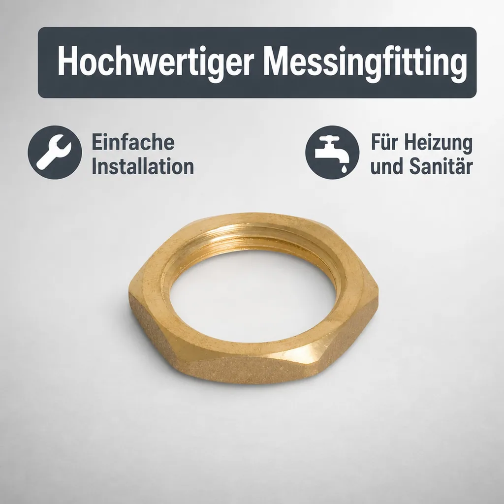Messingfitting, Gegenmutter 1/2 Zoll IG, Gewindefitting, Messing