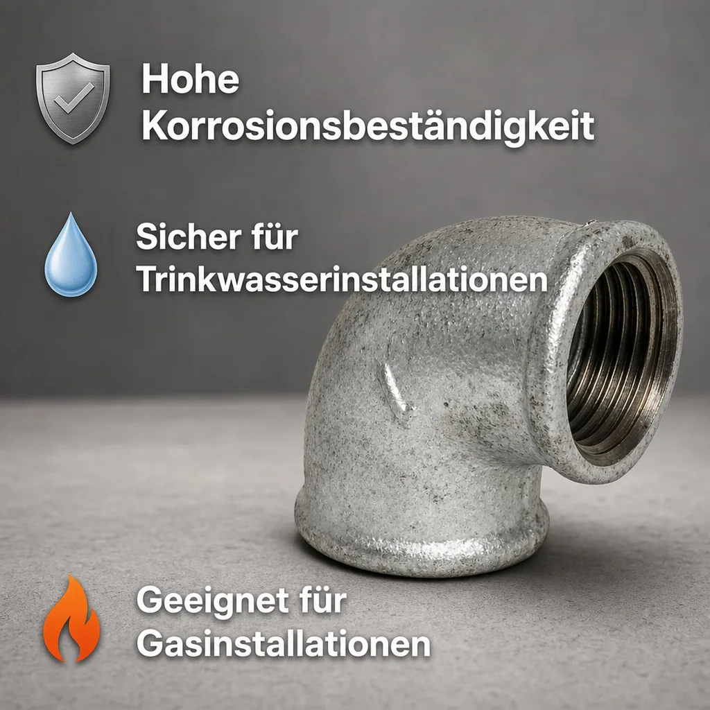 1 2 zoll Fitting, Temperguss Winkel 90 Grad, Gewindefitting