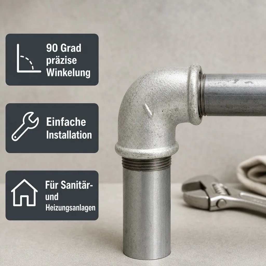 1 2 zoll Fitting, Temperguss Winkel 90 Grad, Gewindefitting
