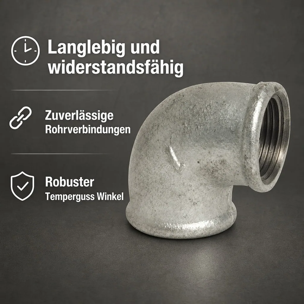 1 2 zoll Fitting, Temperguss Winkel 90 Grad, Gewindefitting