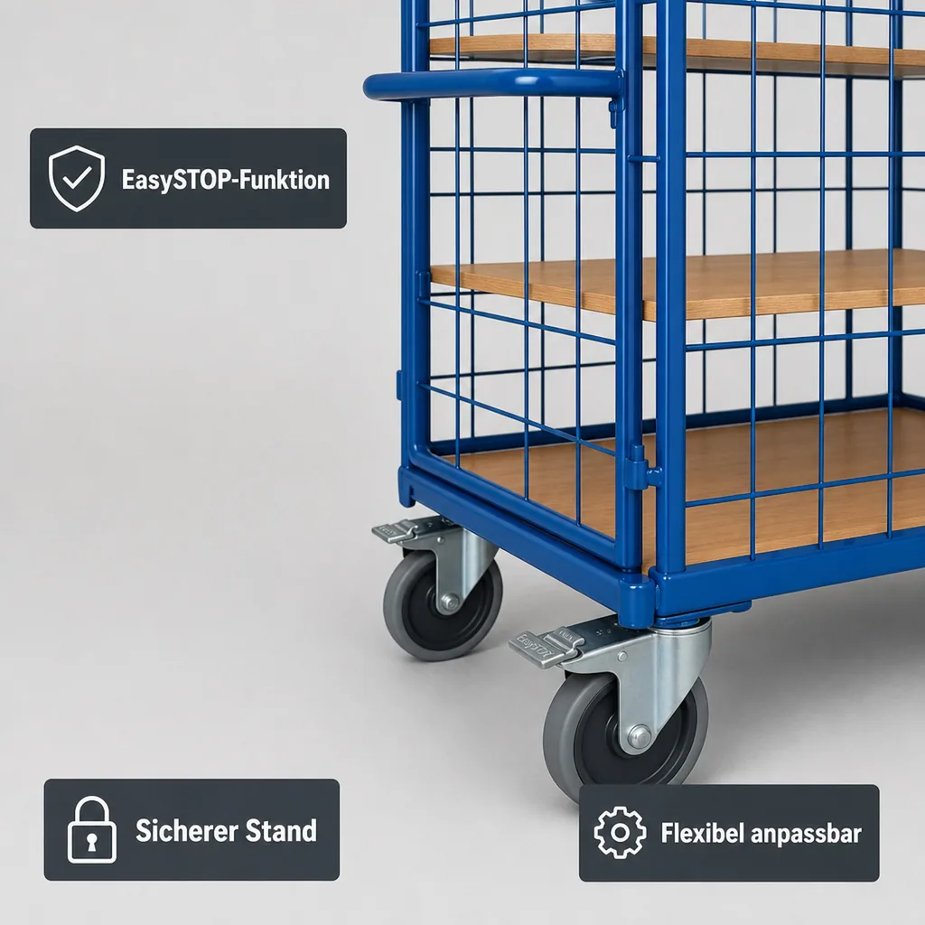 Vierwandwagen, Transportwagen hoch, mit 3 Böden, EasySTOP
