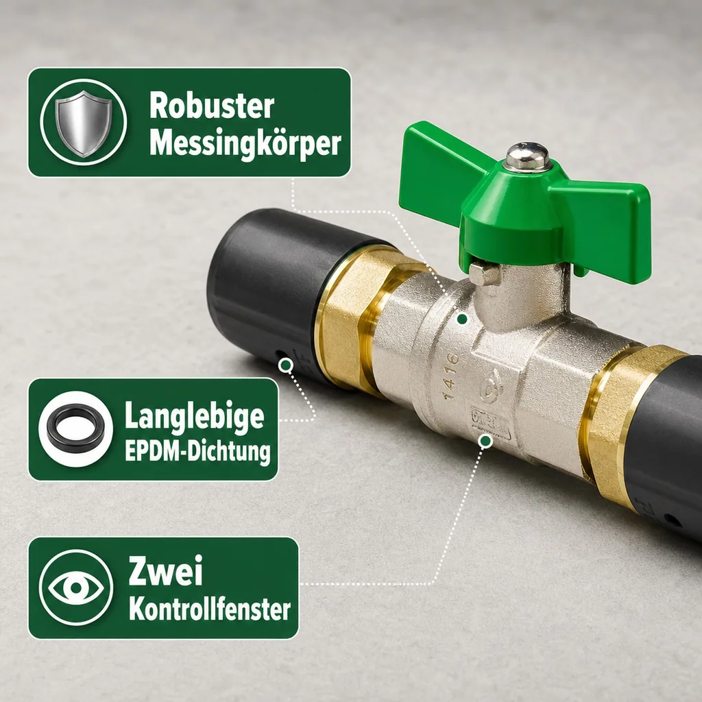 Kugelhahn 20mm, für Trinkwasser, Steckfitting, grün