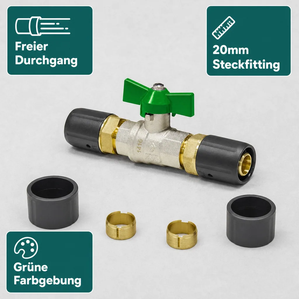 Kugelhahn 20mm, für Trinkwasser, Steckfitting, grün