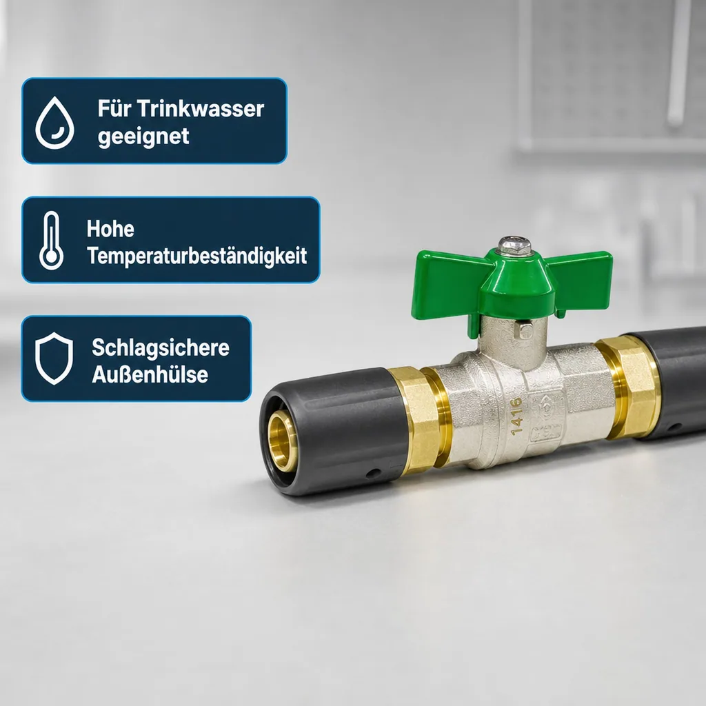 Kugelhahn 20mm, für Trinkwasser, Steckfitting, grün