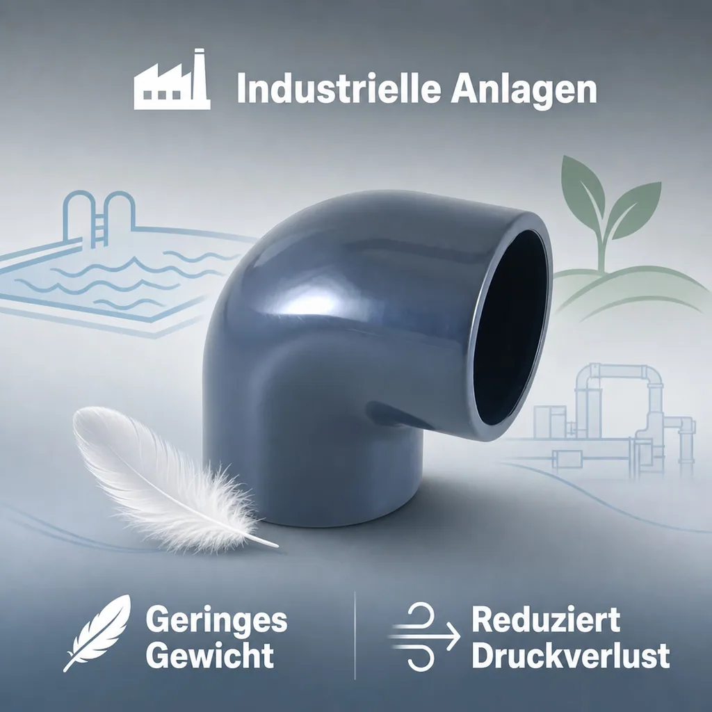PVC Winkel 90 Grad, PVC-U Winkel, 63 mm Muffe PN16