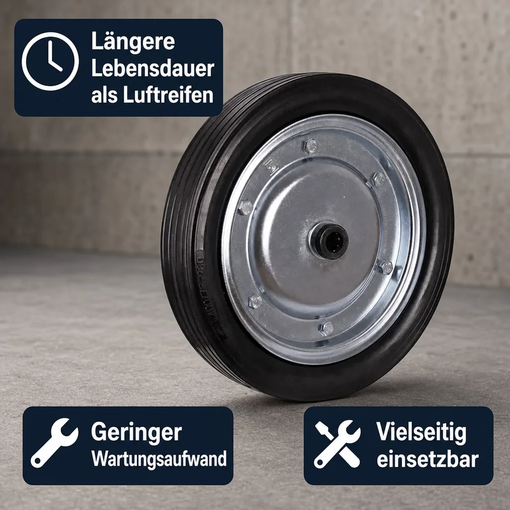 Vollgummirad 400 mm, Schwerlast, Stahlfelge, 450 kg Traglast