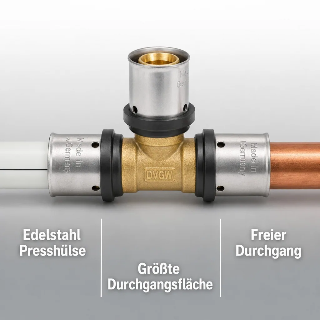 Pressfitting T-Stück Seite reduziert 32 x 3 - 32 x 3 - 26 x 3