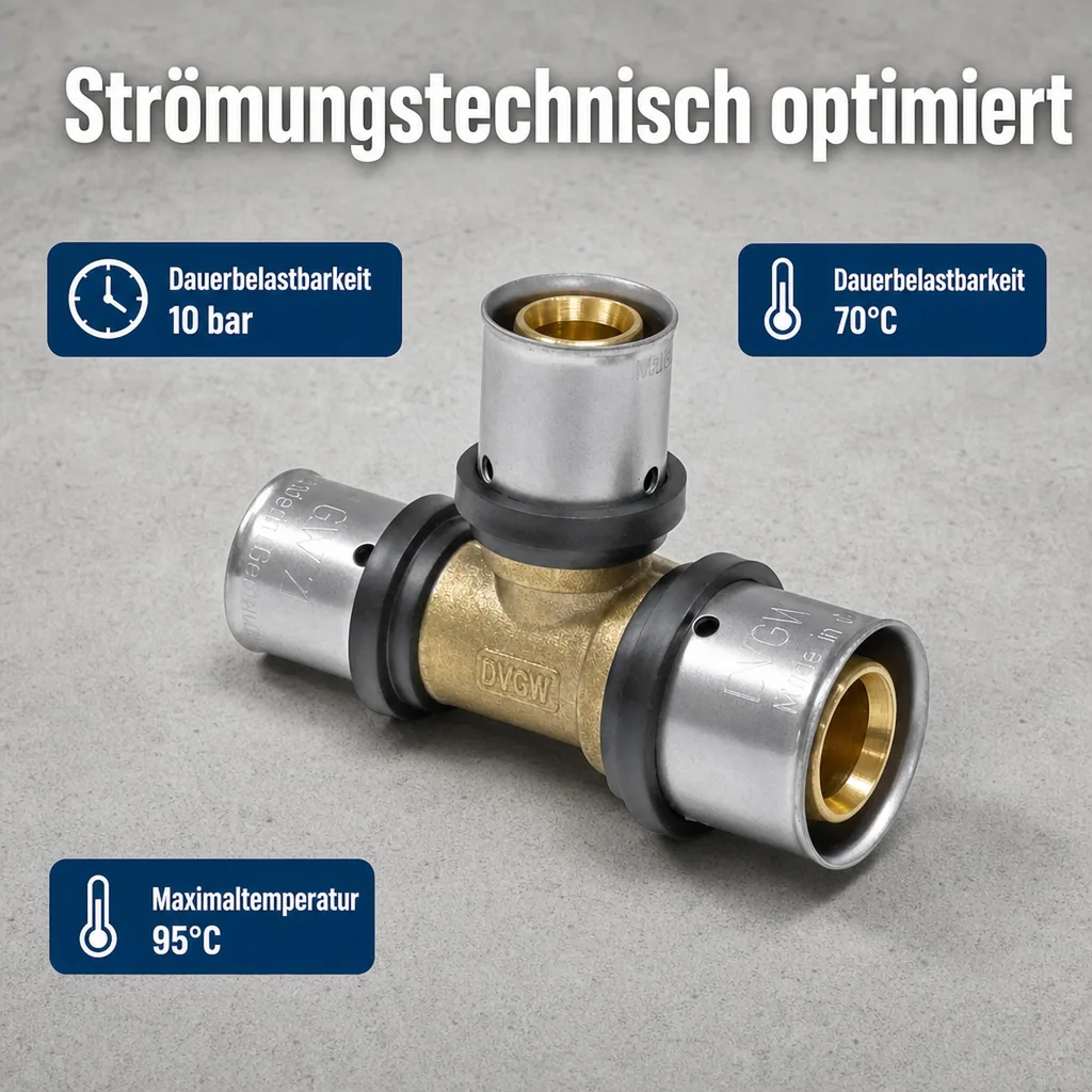 Pressfitting T-Stück Seite reduziert 32 x 3 - 32 x 3 - 26 x 3