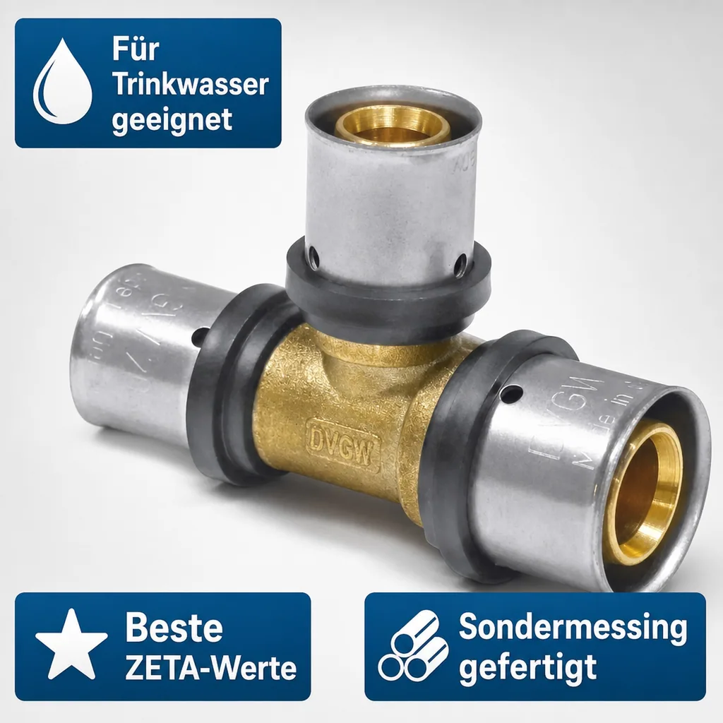 Pressfitting T-Stück Seite reduziert 32 x 3 - 32 x 3 - 26 x 3