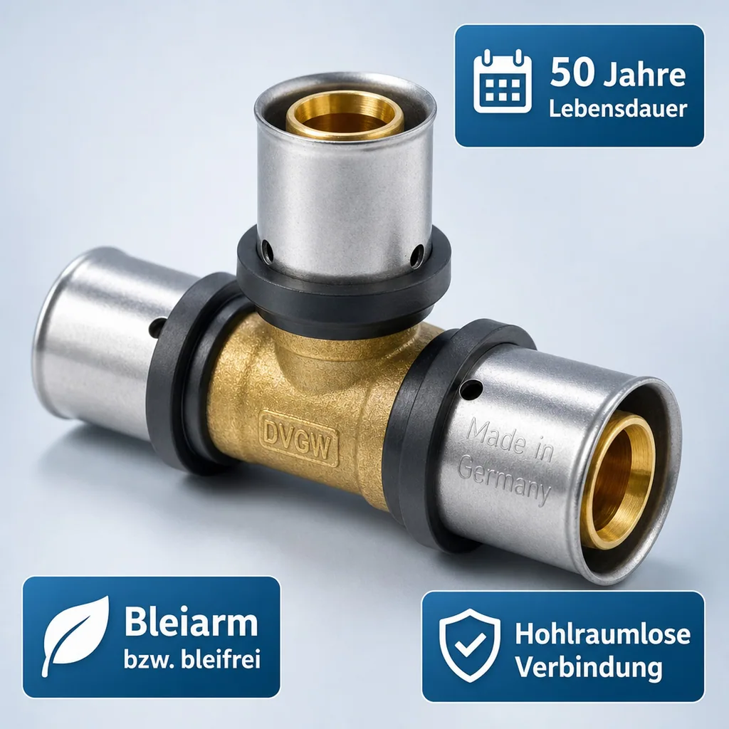 Pressfitting T-Stück Seite reduziert 32 x 3 - 32 x 3 - 26 x 3