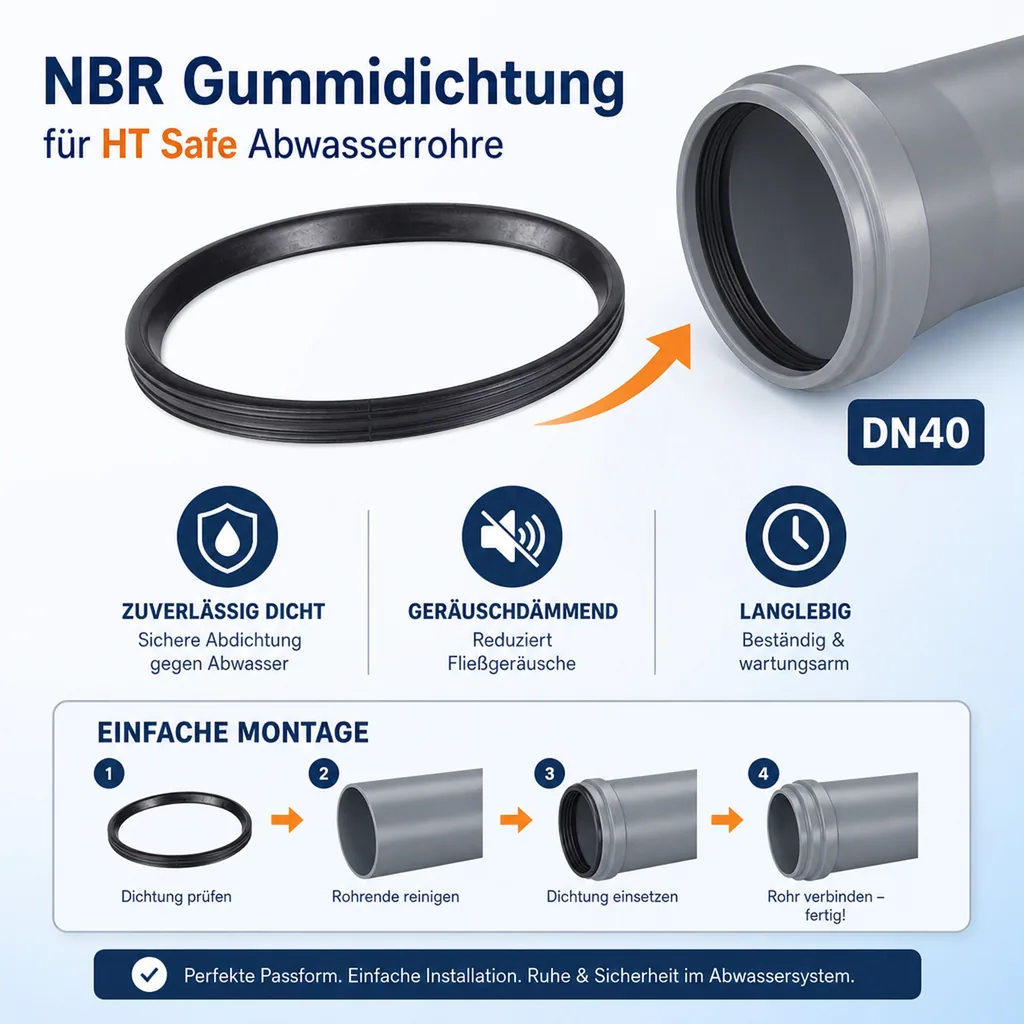 NBR Dichtung ölbeständig DN40, HT Safe, Abwasserrohr