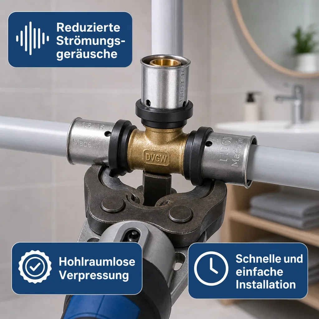 Pressfitting T-Stück, reduziert, 26x20x16, Rohrverbinder