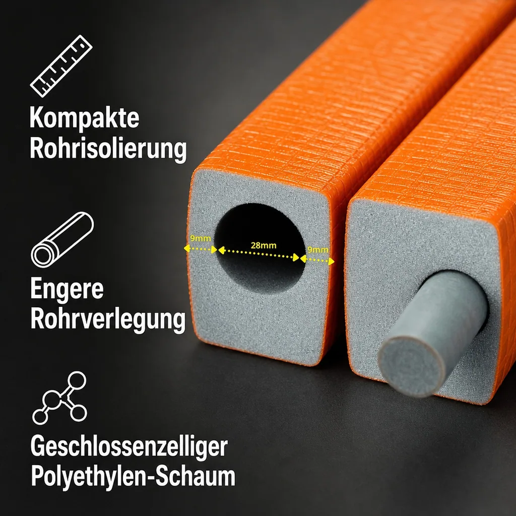 Rohrisolierung 28 mm, Kompakt-Rohrisolierung, 1 m, Ø 28 mm, 9 mm Dämmung