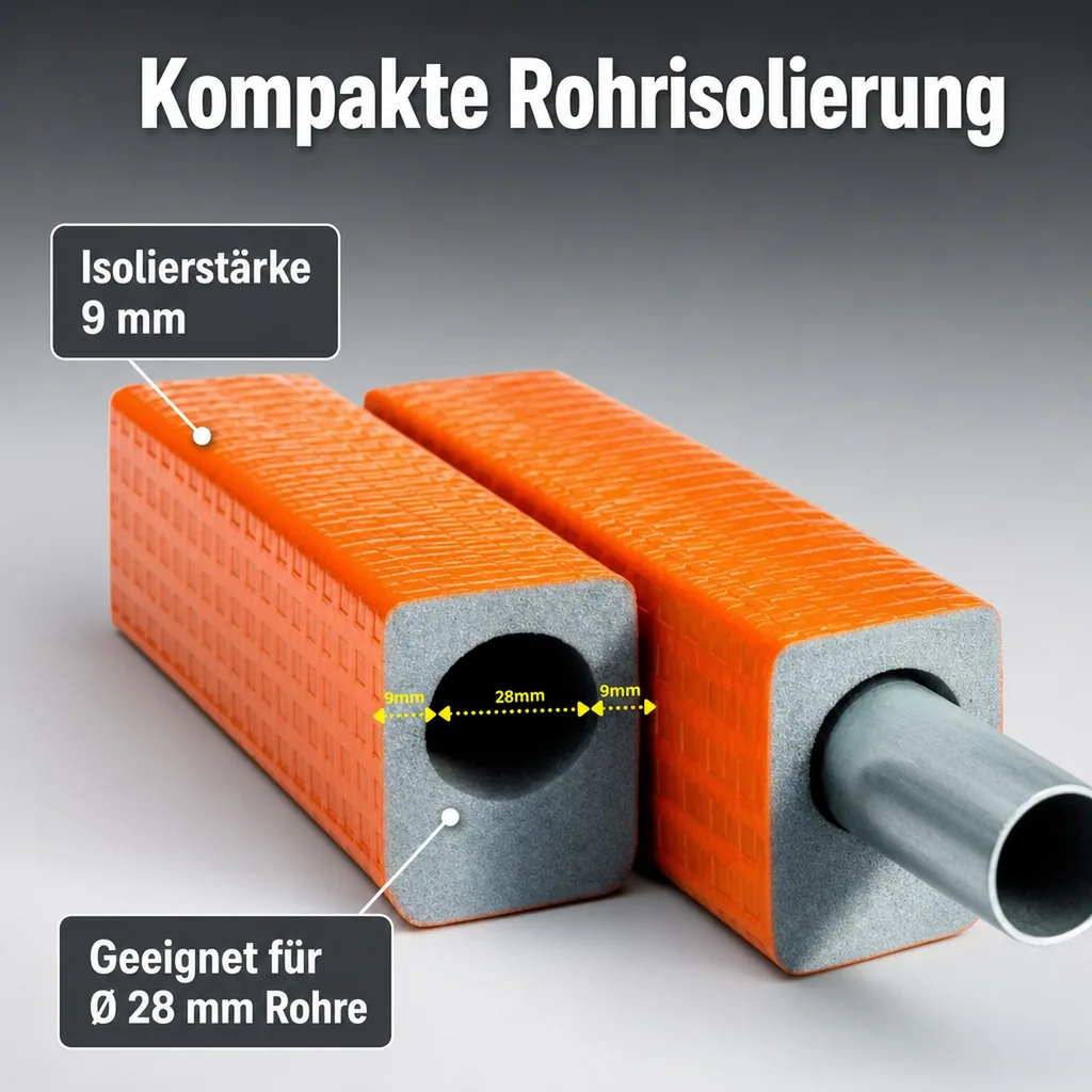 Rohrisolierung 28 mm, Kompakt-Rohrisolierung, 1 m, Ø 28 mm, 9 mm Dämmung