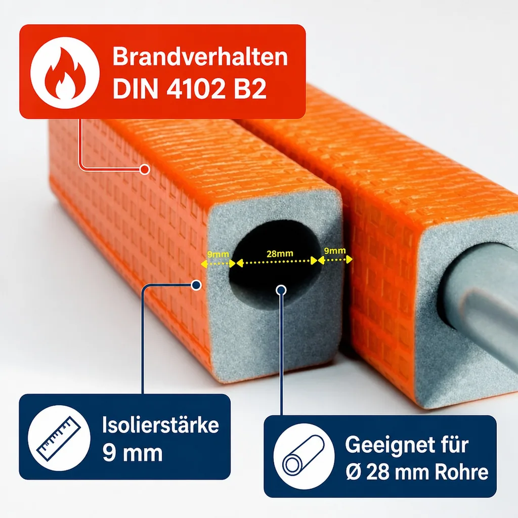 Rohrisolierung 28 mm, Kompakt-Rohrisolierung, 1 m, Ø 28 mm, 9 mm Dämmung