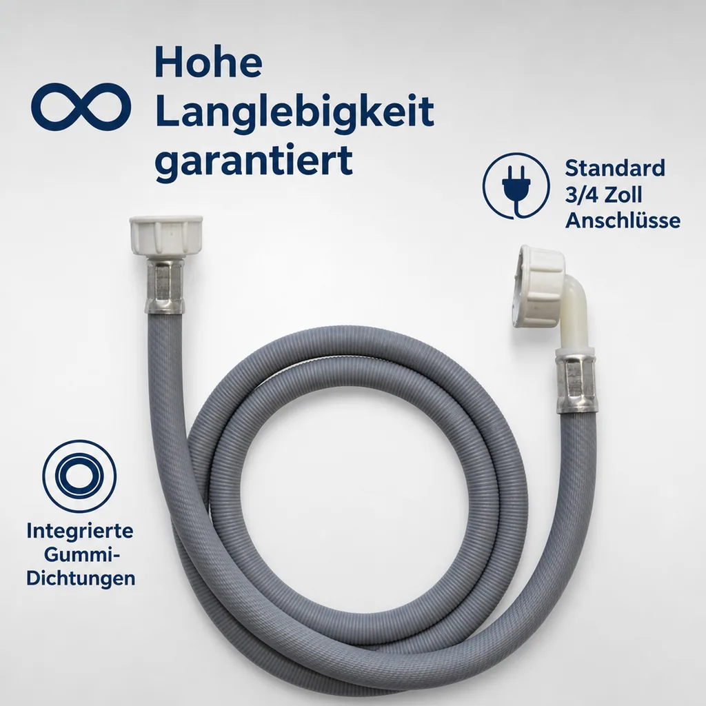 Zulaufschlauch Waschmaschine, Spülmaschine, Winkel 3/4 Zoll IG+IG, 2,50 Meter